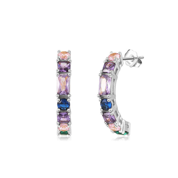Wholesale Women's S925 Sterling Silver Micro Inlaid Zircon Geometric Earrings With Electroplating Treatment