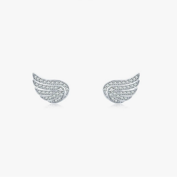 Wholesale Women's S925 Sterling Silver Microinlaid Zircon Earrings With Geometric Angel Wings Design
