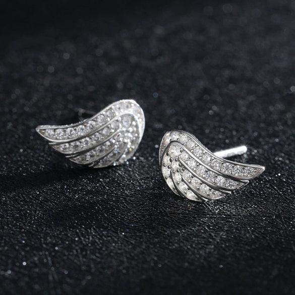 Wholesale Women's S925 Sterling Silver Microinlaid Zircon Earrings With Geometric Angel Wings Design