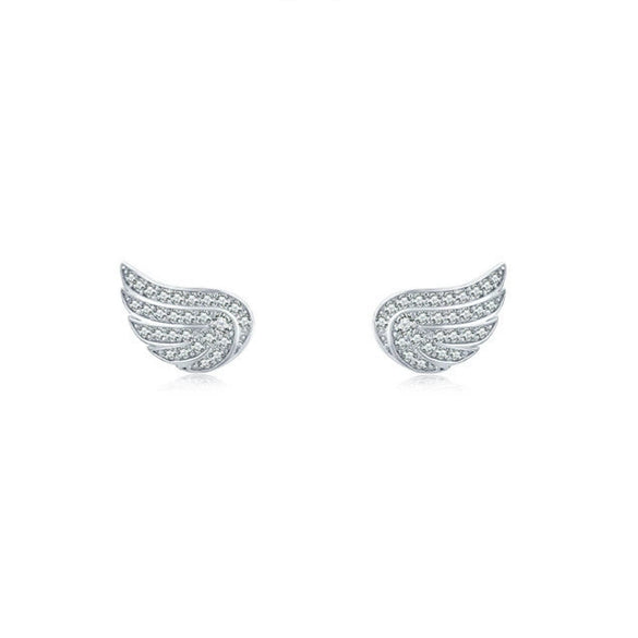 Wholesale Women's S925 Sterling Silver Microinlaid Zircon Earrings With Geometric Angel Wings Design