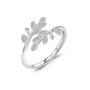 Wholesale Women's S925 Sterling Silver Microinlaid Zircon Leaf Open Ring Simple Fashion Finger Ring