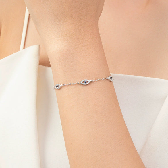 Wholesale Women's S925 Sterling Silver Microinlay Devil's Eye Bracelet