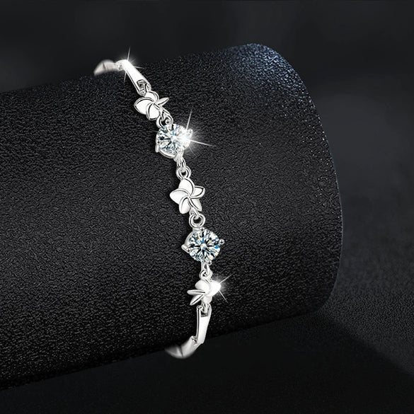 Wholesale Women's S925 Sterling Silver Moissanite Five Leaf Clover Fashion Ol Style Bracelet