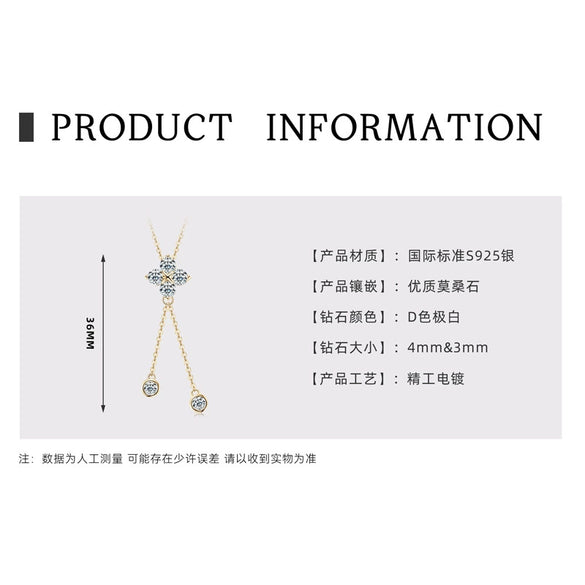 Wholesale Women's S925 Sterling Silver Moissanite Four Leaf Clover Geometric Fashion Necklace O Chain