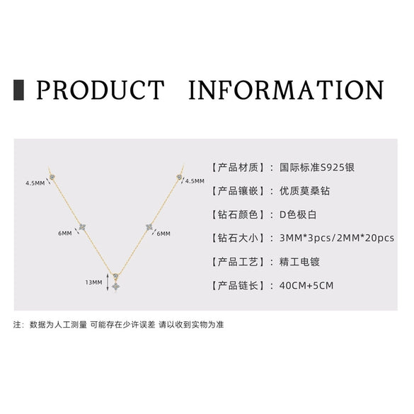 Wholesale Women's S925 Sterling Silver Moissanite Four Leaf Clover Geometric Fashion Necklace O Chain
