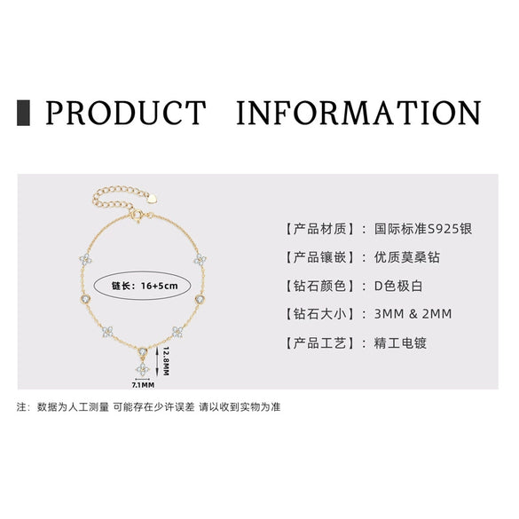 Wholesale Women's S925 Sterling Silver Moissanite Four Leaf Clover Geometric Fashion Necklace O Chain