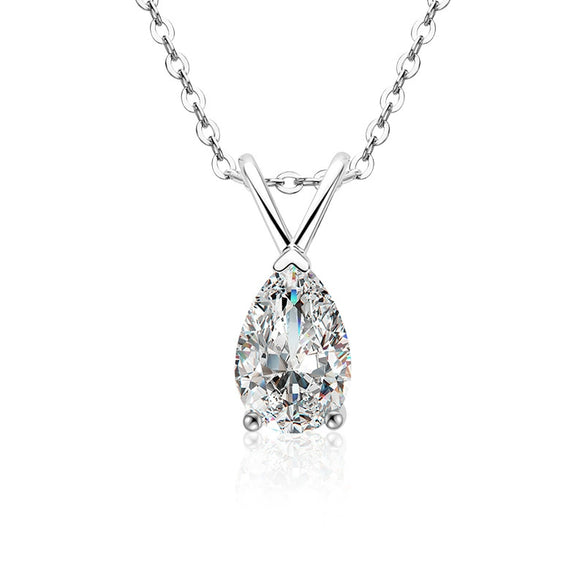 Wholesale Women's S925 Sterling Silver Moissanite Water Drop Pendant Clavicle Chain Jewelry With Geometric Design