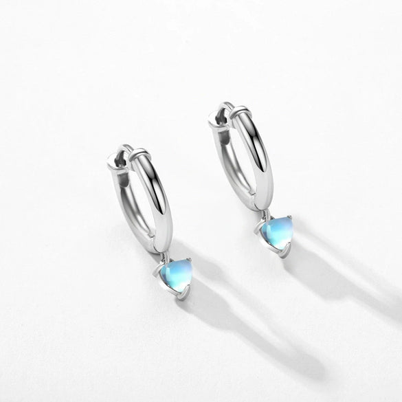 Wholesale Women's S925 Sterling Silver Moonstone Earrings With Geometric Pattern And Zircon Inlay