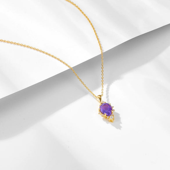 Wholesale Women's S925 Sterling Silver Natural Amethyst Drop Shape Pendant Necklace Set With Precious Stones