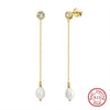 Wholesale Women's S925 Sterling Silver Natural Freshwater Pearl Baroque Geometric Earrings With Zircon