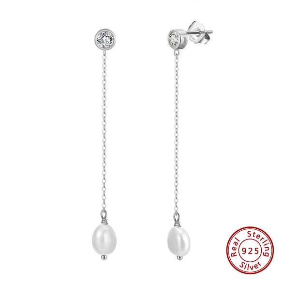 Wholesale Women's S925 Sterling Silver Natural Freshwater Pearl Baroque Geometric Earrings With Zircon