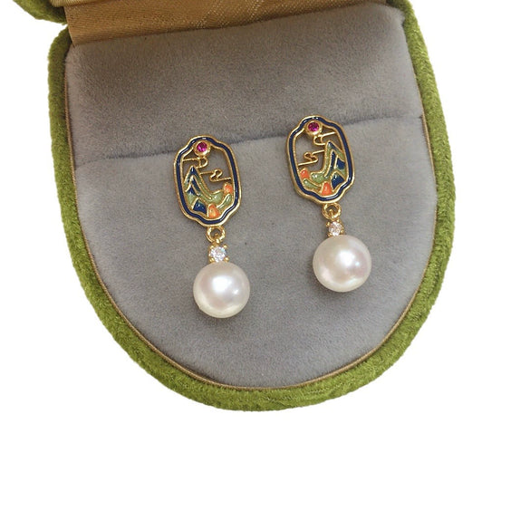 Wholesale Women's S925 Sterling Silver Natural Freshwater Pearl Earrings With Oblate Shape
