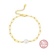 Wholesale Women's S925 Sterling Silver Natural Freshwater Pearl Geometric Style Bracelet With Electroplating