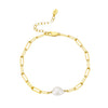 Wholesale Women's S925 Sterling Silver Natural Freshwater Pearl Geometric Style Bracelet With Electroplating
