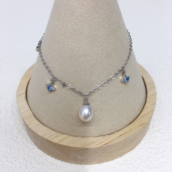 Wholesale Women's S925 Sterling Silver Natural Freshwater Seedless Pearl Bracelet In Rice And Water Drop Shapes