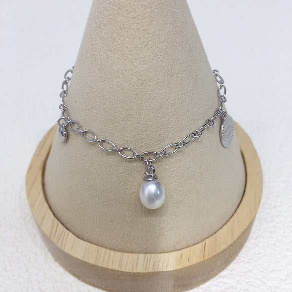Wholesale Women's S925 Sterling Silver Natural Freshwater Seedless Pearl Bracelet In Rice And Water Drop Shapes