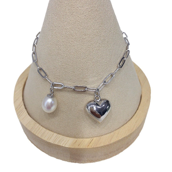 Wholesale Women's S925 Sterling Silver Natural Freshwater Seedless Pearl Bracelet In Rice And Water Drop Shapes
