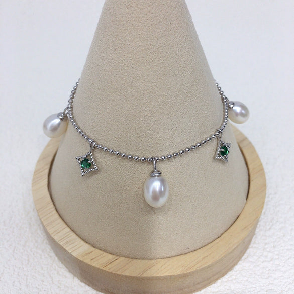 Wholesale Women's S925 Sterling Silver Natural Freshwater Seedless Pearl Bracelet In Rice And Water Drop Shapes