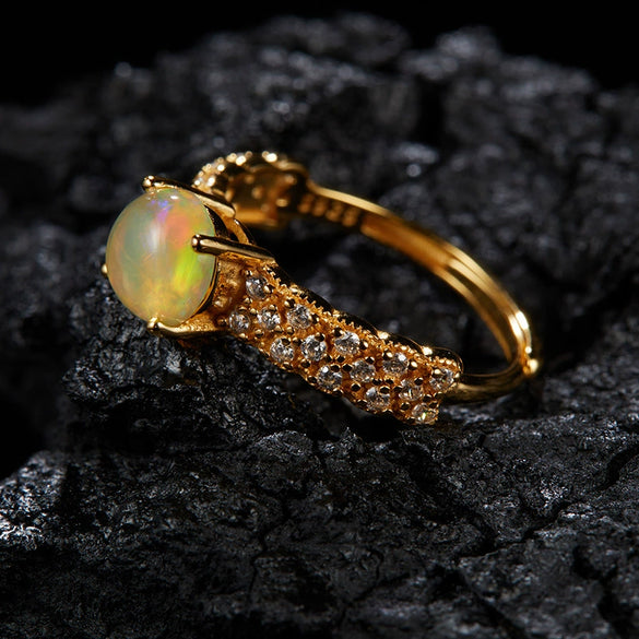 Wholesale Women's S925 Sterling Silver Natural Opal Geometric Ring Set With Gemstones