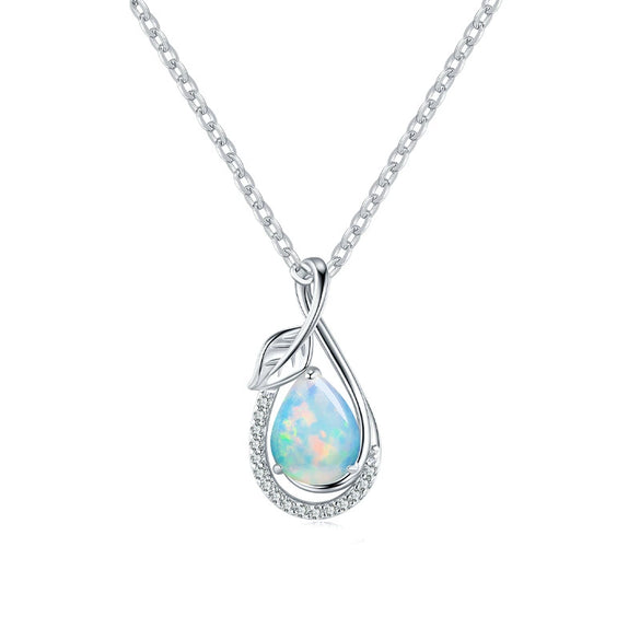 Wholesale Women's S925 Sterling Silver Natural Opal Minimalist Geometric Drop Shape Necklace Set With Zirconia