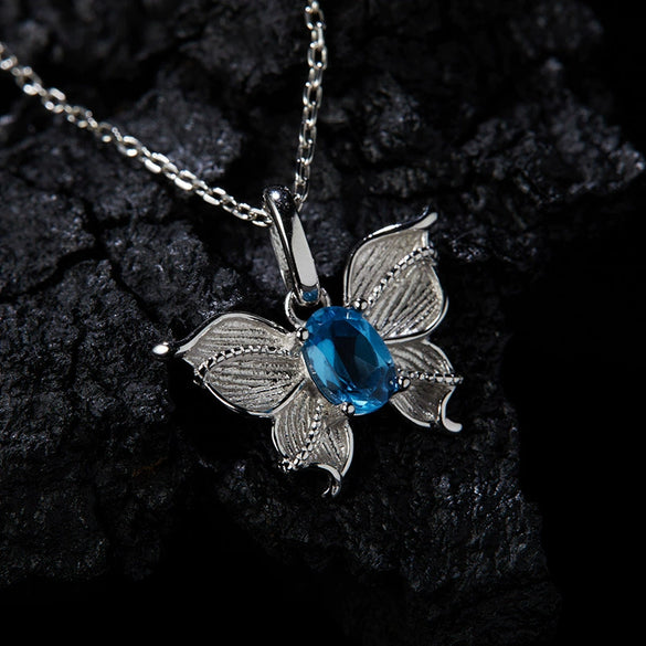 Wholesale Women's S925 Sterling Silver Natural Topaz Color Double Three Dimensional Butterfly Design Ring Set With Gems