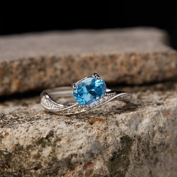 Wholesale Women's S925 Sterling Silver Natural Topaz Set Alien Irregular Geometric Fashion Ring