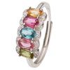 Wholesale Women's S925 Sterling Silver Natural Tourmaline Colored Gemstone Geometric Ring Sweet Style