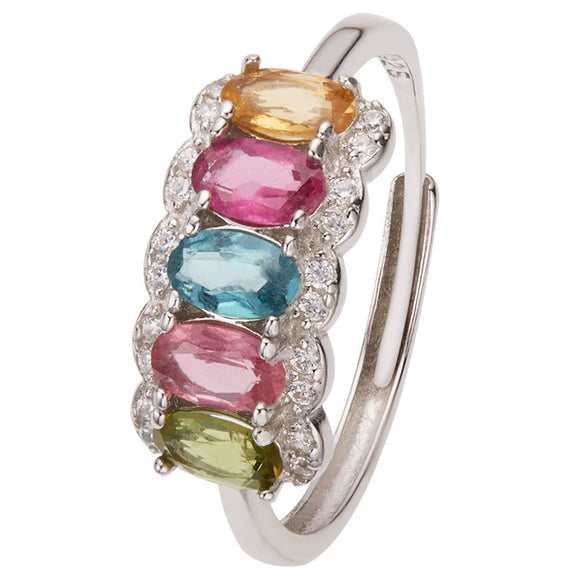 Wholesale Women's S925 Sterling Silver Natural Tourmaline Colored Gemstone Geometric Ring Sweet Style
