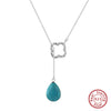 Wholesale Women's S925 Sterling Silver Natural Water Drop Turquoise Geometric Personality Necklace With Electroplating
