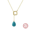 Wholesale Women's S925 Sterling Silver Natural Water Drop Turquoise Geometric Personality Necklace With Electroplating