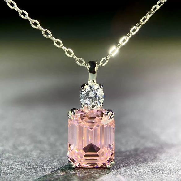 Wholesale Women's S925 Sterling Silver Necklace With Aquamarine Zircon And High Carbon Diamond Geometric Style Emerald Cut Pendant Ochain Electroplated