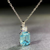 Wholesale Women's S925 Sterling Silver Necklace With Aquamarine Zircon And High Carbon Diamond Geometric Style Emerald Cut Pendant Ochain Electroplated
