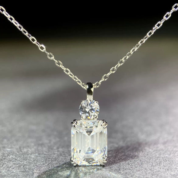 Wholesale Women's S925 Sterling Silver Necklace With Aquamarine Zircon And High Carbon Diamond Geometric Style Emerald Cut Pendant Ochain Electroplated