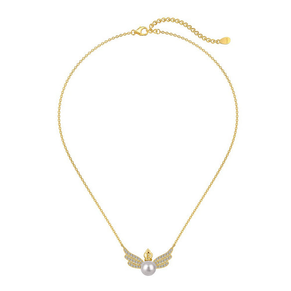Wholesale Women's S925 Sterling Silver Necklace With Crown Wings Design And Zircon Inlaid Electroplated