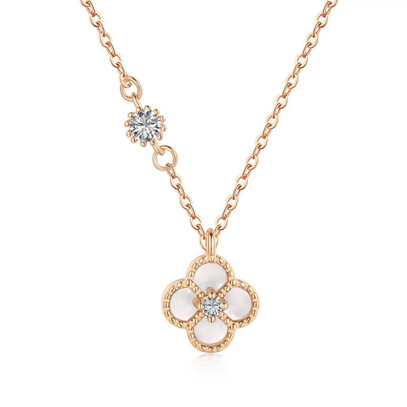 Wholesale Women's S925 Sterling Silver Necklace With Mixed Gemstone Inlay Four Leaf Clover Pendant Electroplated Cross Chain Style