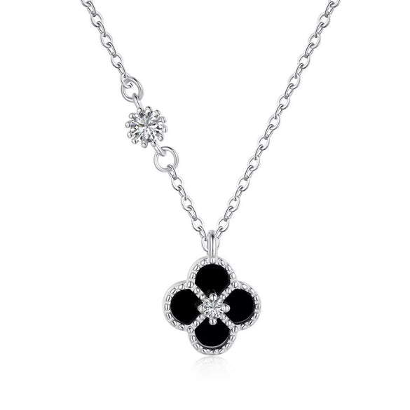 Wholesale Women's S925 Sterling Silver Necklace With Mixed Gemstone Inlay Four Leaf Clover Pendant Electroplated Cross Chain Style