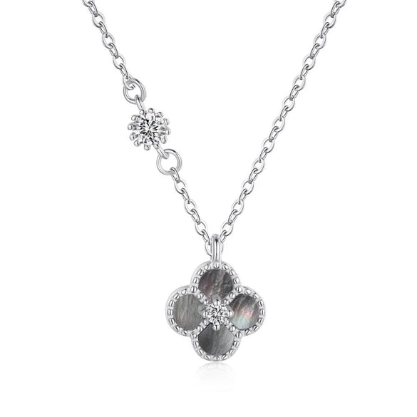 Wholesale Women's S925 Sterling Silver Necklace With Mixed Gemstone Inlay Four Leaf Clover Pendant Electroplated Cross Chain Style