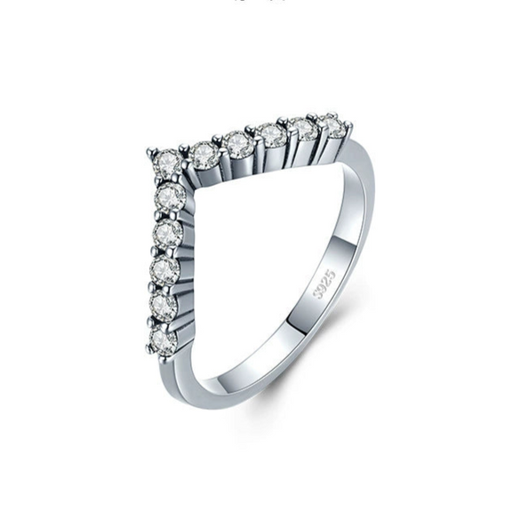 Wholesale Women's S925 Sterling Silver Niche Style Arrow Rhinestone Vshaped Ring With Letters Numbers Text Design