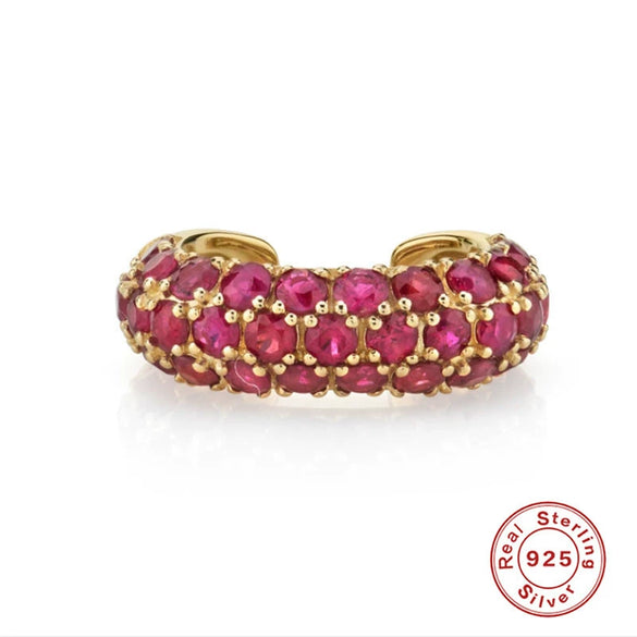 Wholesale Women's S925 Sterling Silver Nonmainstream Ear Buckle Ear Clip With Multidiamond And Geometric Rainbow Moon Glosse Design Electroplated