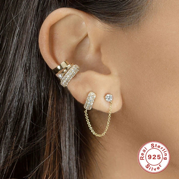 Wholesale Women's S925 Sterling Silver Nonmainstream Ear Buckle Ear Clip With Multidiamond And Geometric Rainbow Moon Glosse Design Electroplated