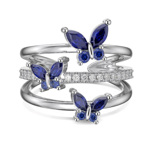Wholesale Women's S925 Sterling Silver Open Ring With Butterfly Zircon Inlaid Animal And Geometric Pattern Electroplated