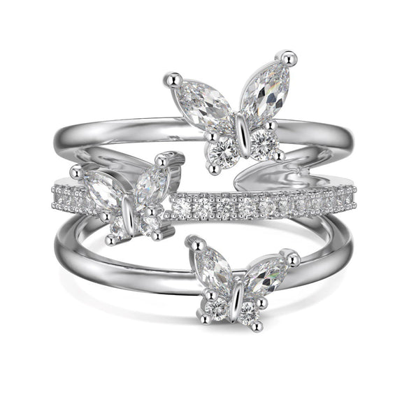 Wholesale Women's S925 Sterling Silver Open Ring With Butterfly Zircon Inlaid Animal And Geometric Pattern Electroplated