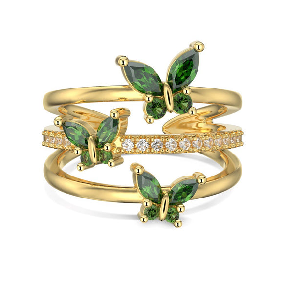 Wholesale Women's S925 Sterling Silver Open Ring With Butterfly Zircon Inlaid Animal And Geometric Pattern Electroplated