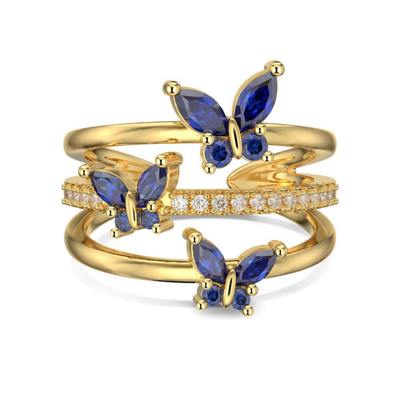 Wholesale Women's S925 Sterling Silver Open Ring With Butterfly Zircon Inlaid Animal And Geometric Pattern Electroplated
