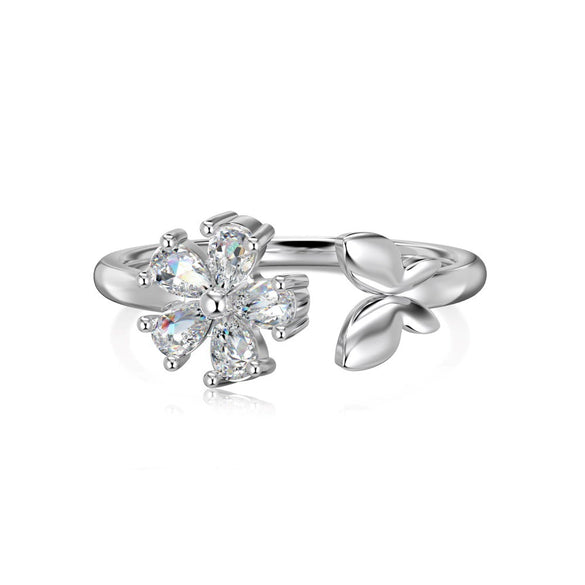 Wholesale Women's S925 Sterling Silver Open Ring With Peach Blossom And Zircon Inlaid In Butterfly Shape Geometric Pattern Electroplated