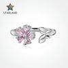Wholesale Women's S925 Sterling Silver Open Ring With Peach Blossom And Zircon Inlaid In Butterfly Shape Geometric Pattern Electroplated