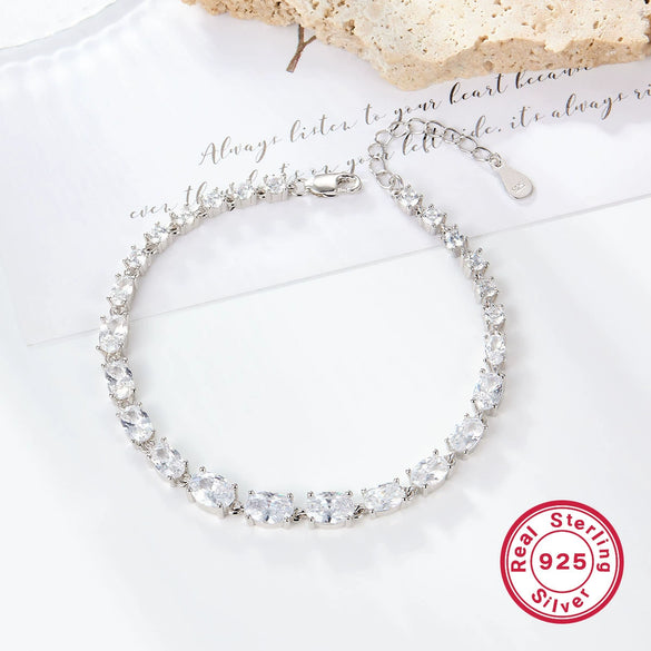 Wholesale Women's S925 Sterling Silver Oval Zircon Inlaid Bracelet Light Luxury Geometry Style