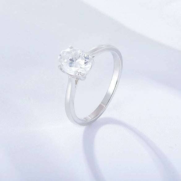 Wholesale Women's S925 Sterling Silver Oval Zircon Simulated Diamond Geometric Ring