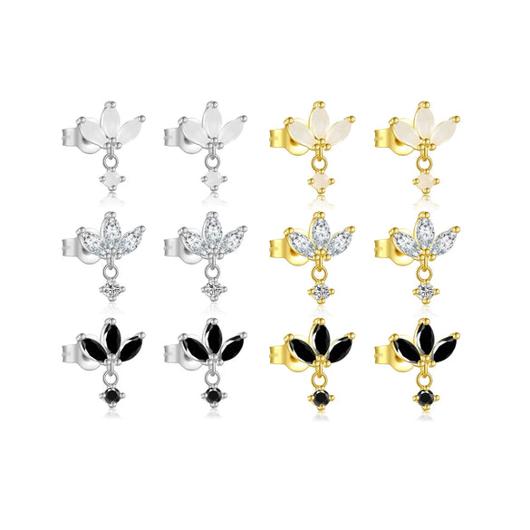 Wholesale Women's S925 Sterling Silver Pearl Flower Earrings With Baking Paint And Platinum Or 18K Gold Electroplating