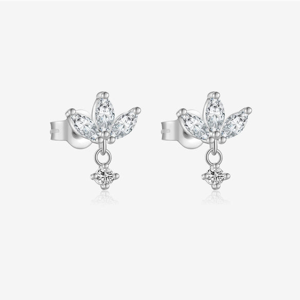 Wholesale Women's S925 Sterling Silver Pearl Flower Earrings With Baking Paint And Platinum Or 18K Gold Electroplating